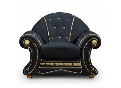 Fauteuil capitonné en cuir noir VINICIO
