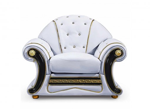 Fauteuil capitonné en cuir blanc VINICIO