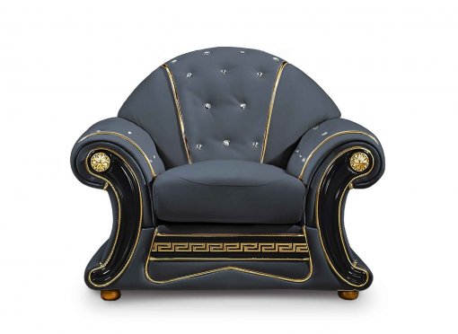 Fauteuil capitonné en cuir gris VINICIO
