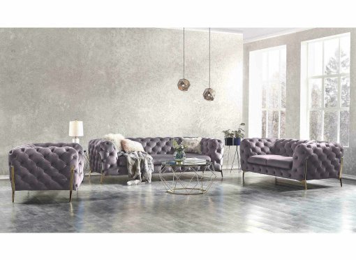 Ensemble canapé 3+2+1 places chesterfield velours gris CARMEN