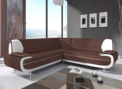 Canapé d'angle design marron et blanc MARITA XL
