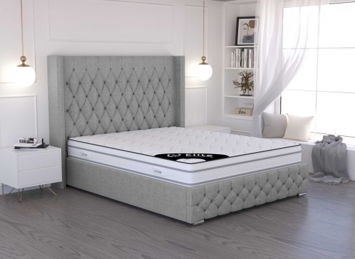 Lit coffre en lin gris 140X190 cm MAXI