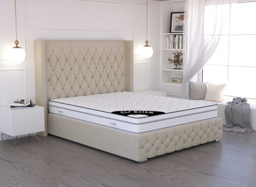 Lit coffre en lin beige 160x200 cm MAXI