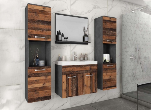 Ensemble meubles salle de bain design suspendu XL - Gris foncé et chêne vieilli HARMONY