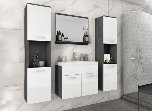 Ensemble meubles salle de bain suspendu XL - Gris foncé et blanc HARMONY