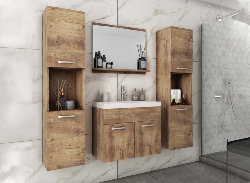 Ensemble meubles salle de bain design suspendu XL - Effet chêne HARMONY