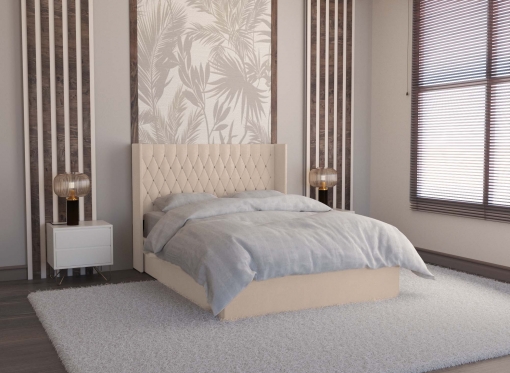 Lit coffre en velours beige 160x200 cm GLORE