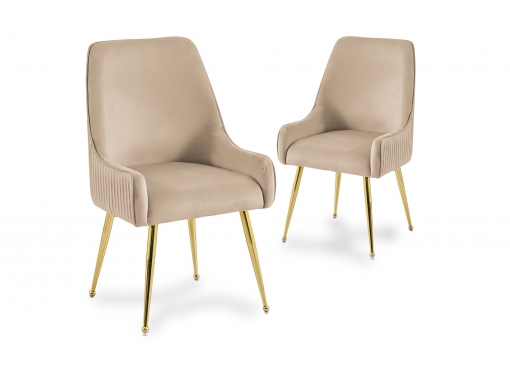 Lot de 2 chaises en velours beige pieds en métal doré DORY
