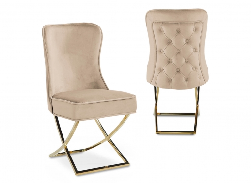 Lot de 2 chaises en velours beige pieds en métal doré ETHAN