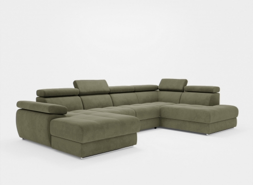 Canapé panoramique convertible avec coffre en velours vert olive MARIANO- Angle gauche