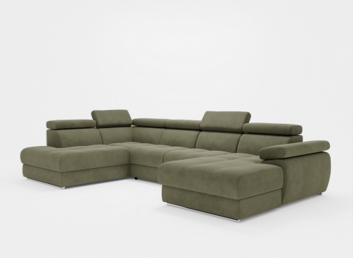 Canapé panoramique convertible avec coffre en velours vert olive MARIANO- Angle droit