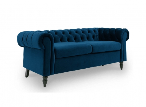 Canapé Chesterfield 2 places en velours bleu WINSTON
