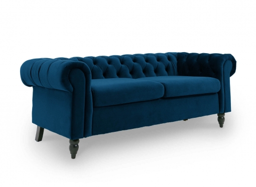 Canapé Chesterfield 3 places en velours bleu WINSTON
