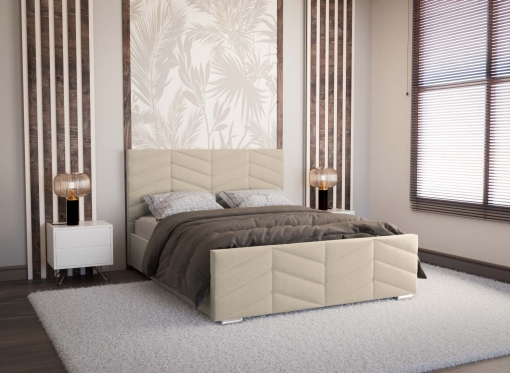 Lit avec sommier relevable et coffre en velours beige 140x190 cm PALMA