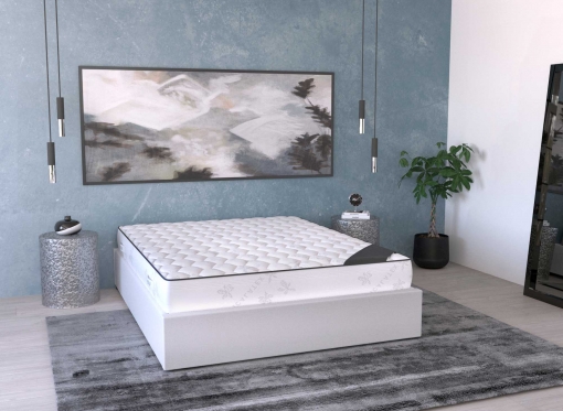 Lit sommier relevable avec coffre en simili cuir blanc 140x190 cm LIZBAN