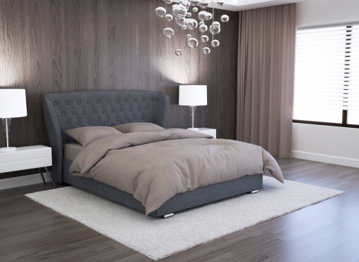 Lit coffre en lin gris anthracite 140x190 cm MONACO