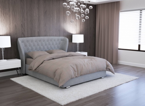 Lit coffre en lin gris 140x190 cm MONACO