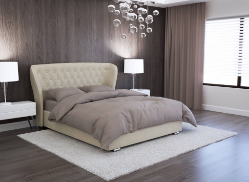 Lit coffre en lin beige 140x190 cm MONACO