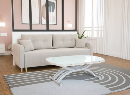 Table basse RONDO relevable extensible blanche
