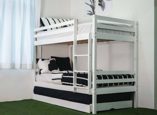Lit superposé gigogne 3 couchages en bois blanc LEOPAUL 90 x 190 cm