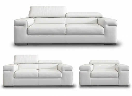 Ensemble canapé 3+2+1 places en cuir blanc THOMAS
