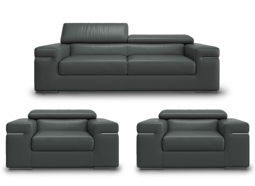 Ensemble canapé 3+1+1 places en cuir gris THOMAS