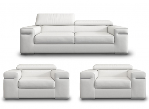 Ensemble canapé 3+1+1 places en cuir blanc THOMAS