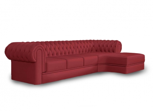 Canapé d'angle méridienne en cuir rouge capitonné Chesterfield - Angle Droit