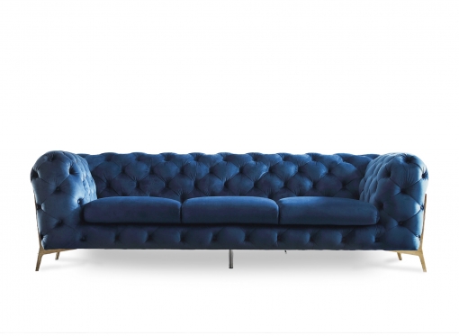 Canapé 3 places capitonné chesterfield velours bleu CARMEN