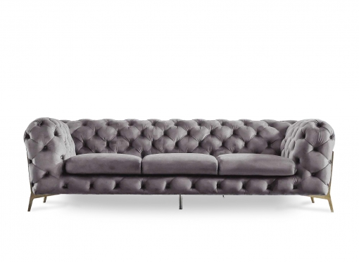 Canapé 3 places capitonné chesterfield velours gris CARMEN