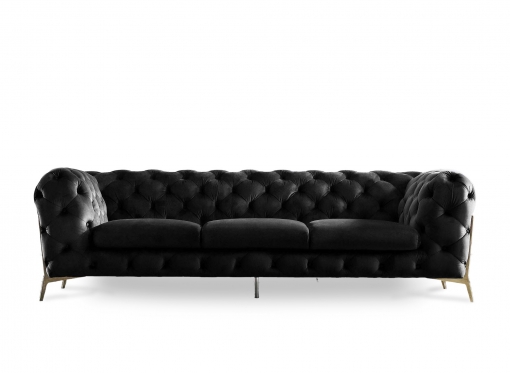 Canapé 3 places capitonné chesterfield velours noir CARMEN