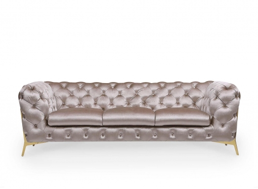 Canapé 3 places capitonné chesterfield velours beige CARMEN