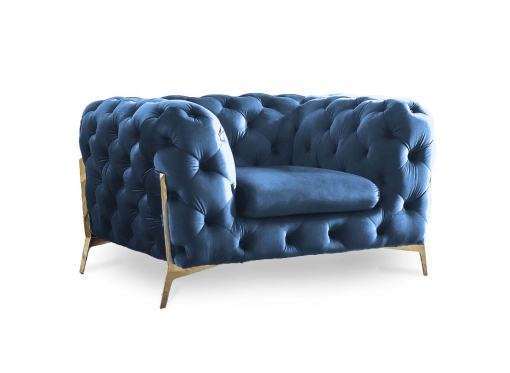 Fauteuil capitonné chesterfield velours bleu CARMEN