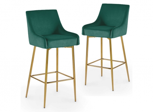 Lot de 2 tabourets de bar design en velours vert LALYA
