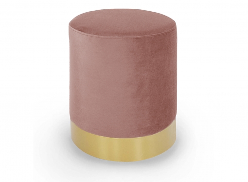Pouf rond en métal doré et velours rose FLOYD