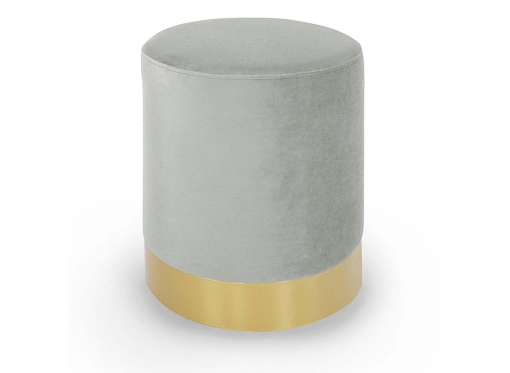 Pouf rond en métal doré et velours gris FLOYD