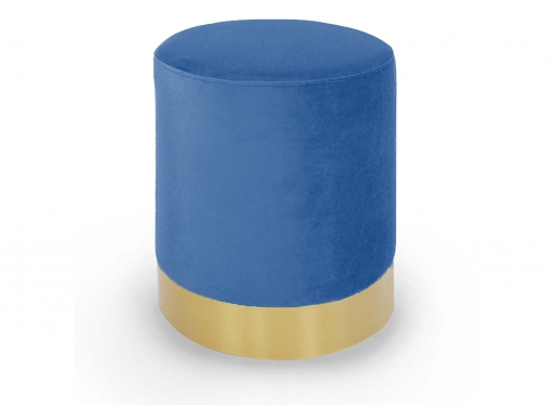 Pouf rond en métal doré et velours bleu FLOYD