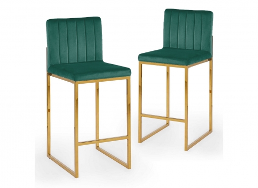 Lot de 2 tabourets de bar design en velours vert FRIDA