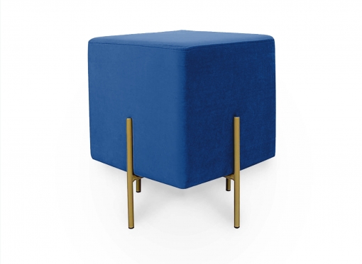 Pouf carré en velours bleu et métal doré KENZO