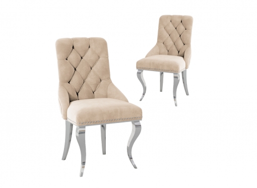 Lot de 2 chaises en velours beige pieds en métal argenté ROCCO