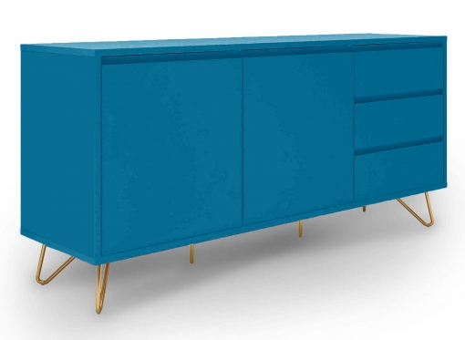 Buffet enfilade 3 tiroirs 2 portes bleu canard DARINA