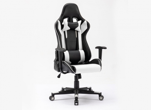 Fauteuil de bureau gamer en simili cuir noir et blanc LYHAM