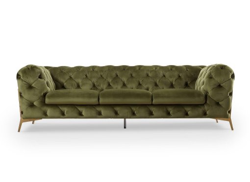 Canapé 3 places capitonné chesterfield velours vert kaki CARMEN