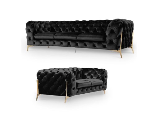 Ensemble canapé 3+2 places chesterfield velours noir CARMEN