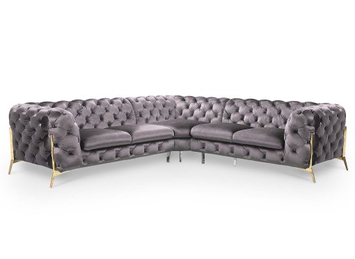 Canapé d'angle capitonné chesterfield velours gris CARMEN