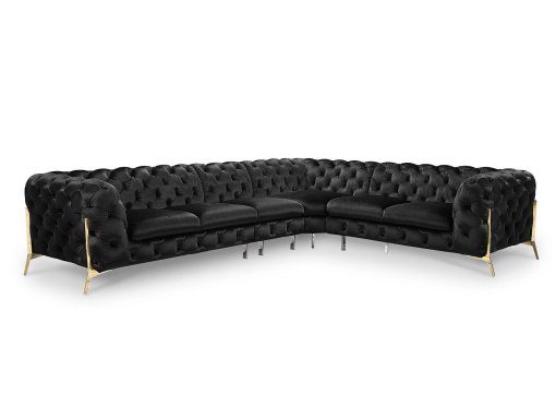 Canapé capitonné chesterfield d'angle réversible en velours noir CARMEN