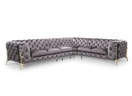 Canapé capitonné chesterfield d'angle réversible en velours gris CARMEN