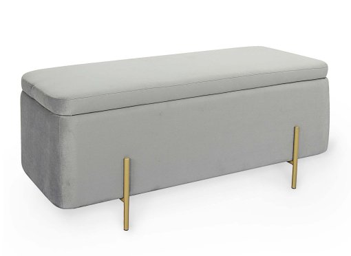 Banquette avec rangement en velours gris et métal doré KENZO