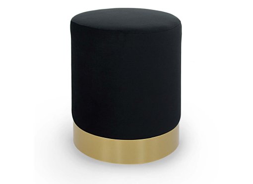 Pouf rond en métal doré et velours noir FLOYD