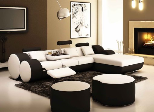 Canapé d'angle relax cuir blanc et noir RIMA - Angle Droit